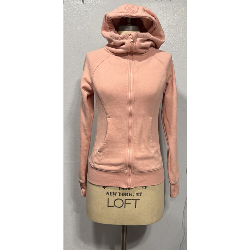 Savvi Full Zip Hoodie Sweatshirt Womens S Thick Knit Long Sleeve Thumbhole Peach